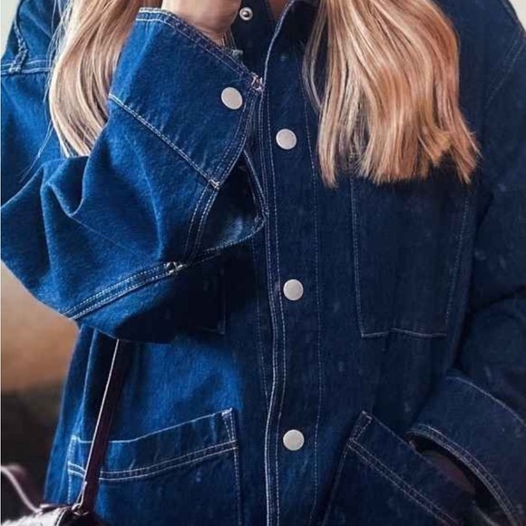 Dark Blue Denim Jacket with Silver Snap Buttons - Picture 4 of 4